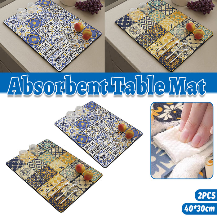 Absorbent Kitchen Drain Mat Non-Slip Countertop Drying Pad Mosaic Pattern 40x30cm