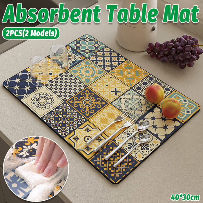 Absorbent Kitchen Drain Mat Non-Slip Countertop Drying Pad Mosaic Pattern 40x30cm