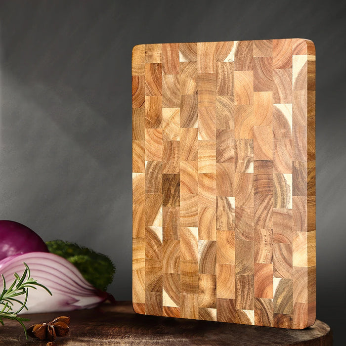 Wood Cutting Board with Geometric Pattern Inner Handle 34cm