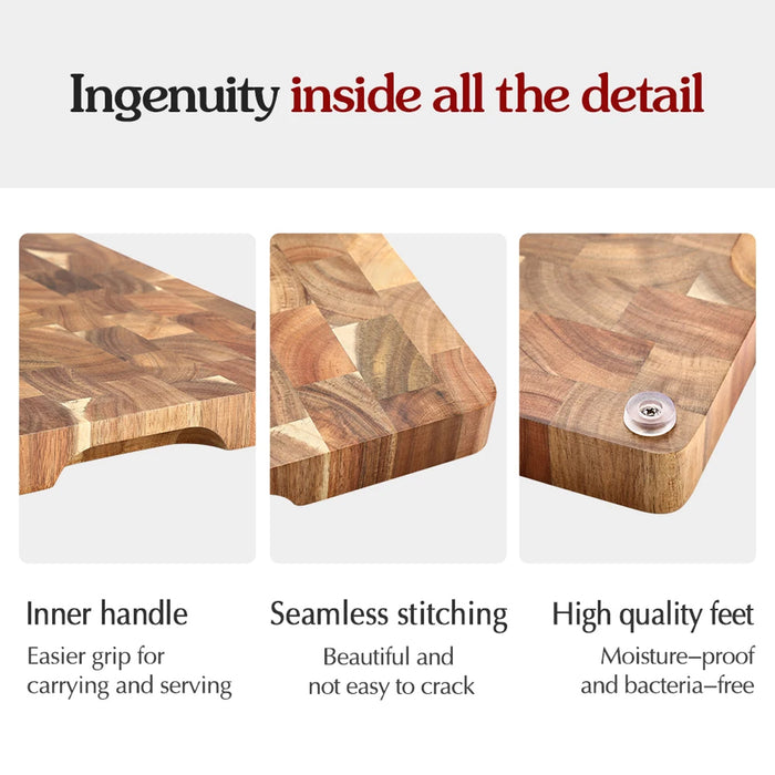 Wood Cutting Board with Geometric Pattern Inner Handle 34cm