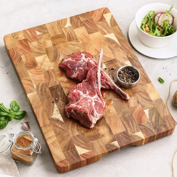 Wood Cutting Board with Geometric Pattern Inner Handle 34cm