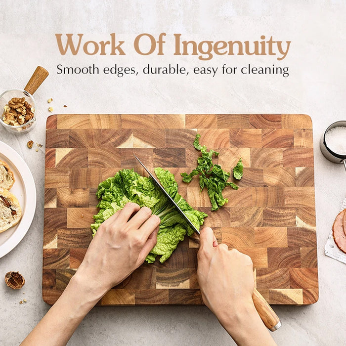 Wood Cutting Board with Geometric Pattern Inner Handle 34cm