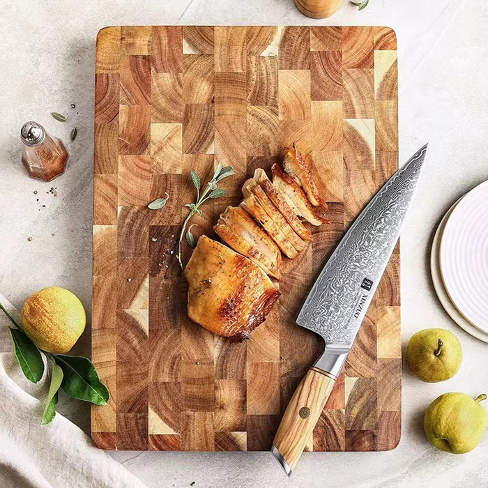 Wood Cutting Board with Geometric Pattern Inner Handle 34cm