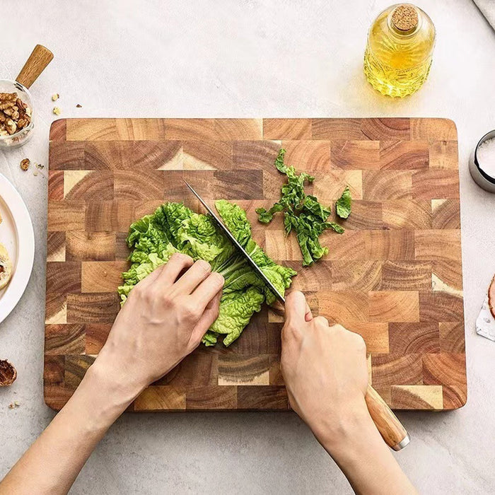 Wood Cutting Board with Geometric Pattern Inner Handle 34cm