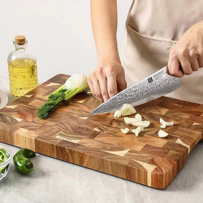 Wood Cutting Board with Geometric Pattern Inner Handle 34cm