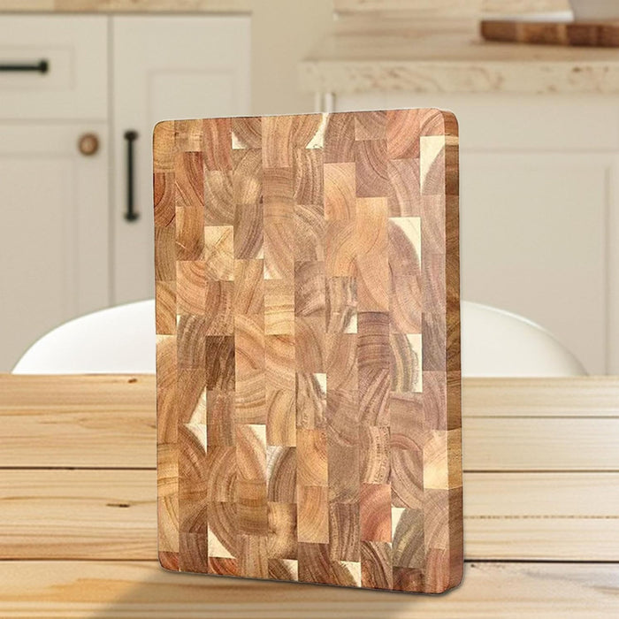 Wood Cutting Board with Geometric Pattern Inner Handle 34cm