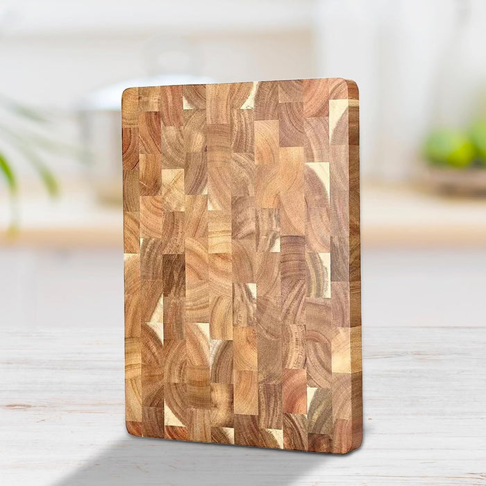 Wood Cutting Board with Geometric Pattern Inner Handle 34cm