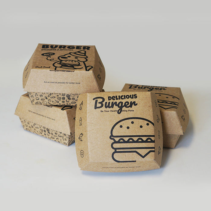 100 Pcs Food-Grade Kraft Burger Takeaway Boxes with Vent Hole 2 Styles
