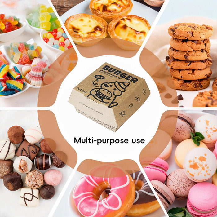 100 Pcs Food-Grade Kraft Burger Takeaway Boxes with Vent Hole 2 Styles