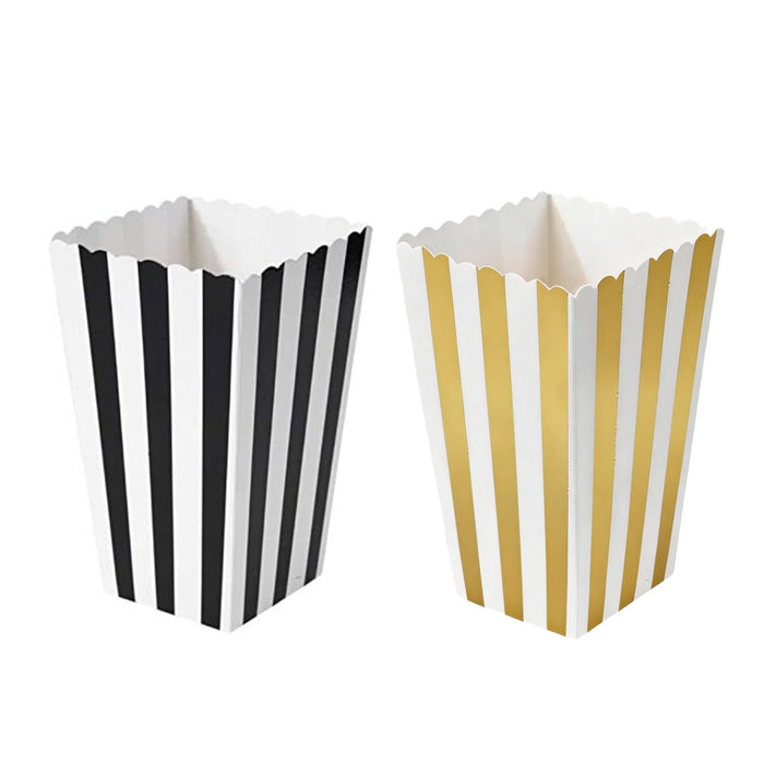 100 Pcs Food-Grade Striped Popcorn Boxes Large Capacity in Black or Gold