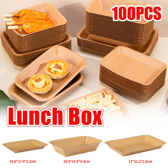 100 Pcs Kraft Paper Plates Water and Oil Resistant Rectangular