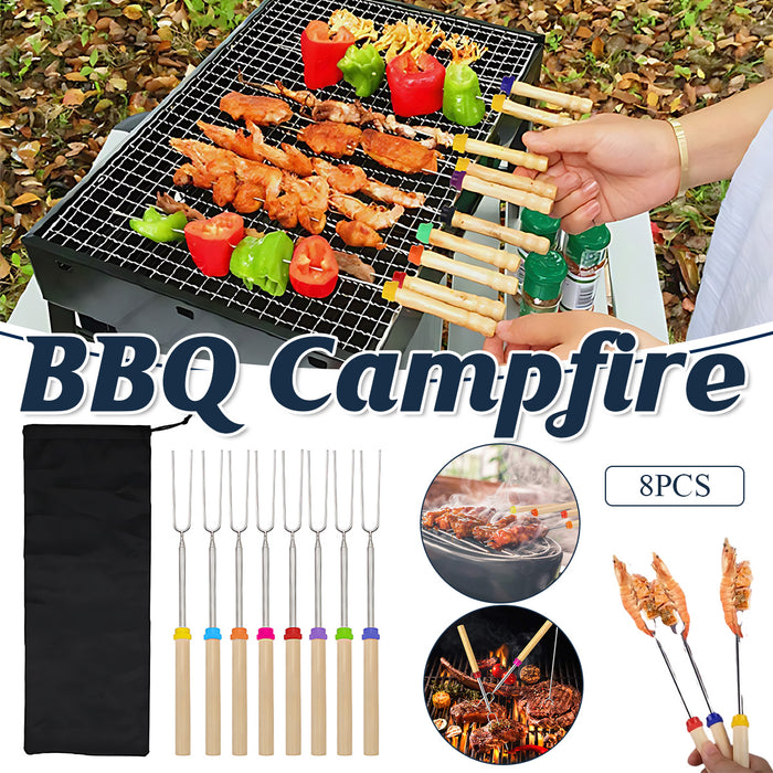 8Pcs Retractable Barbecue Fork Set with Canvas Bag