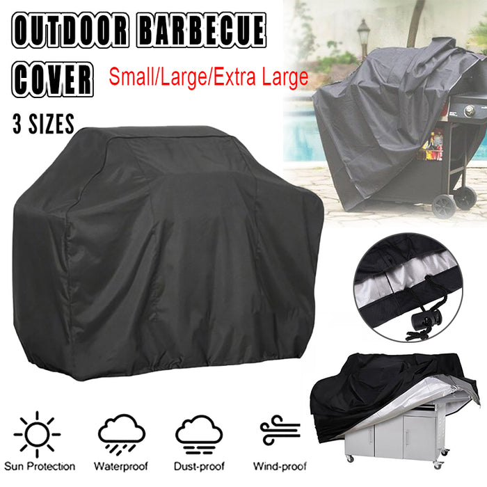 BBQ Grill Cover All-Weather Oxford Cloth Black with Locking Rope