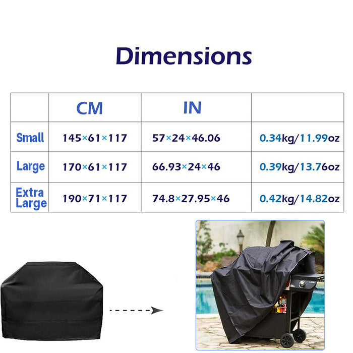 BBQ Grill Cover All-Weather Oxford Cloth Black with Locking Rope