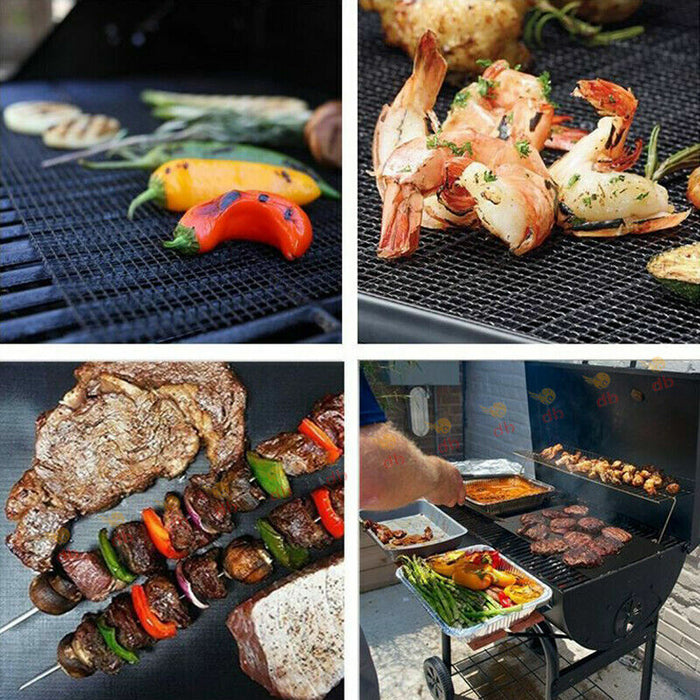 Non-Stick BBQ Grill Mat Teflon Fiberglass Reusable Up to 260°C 2 Sizes 3 / 6 / 10 Pcs