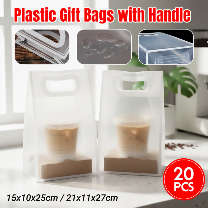 20 Pcs Clear PP Plastic Gift Bags with Handles and Cardboard Base in 2 Sizes