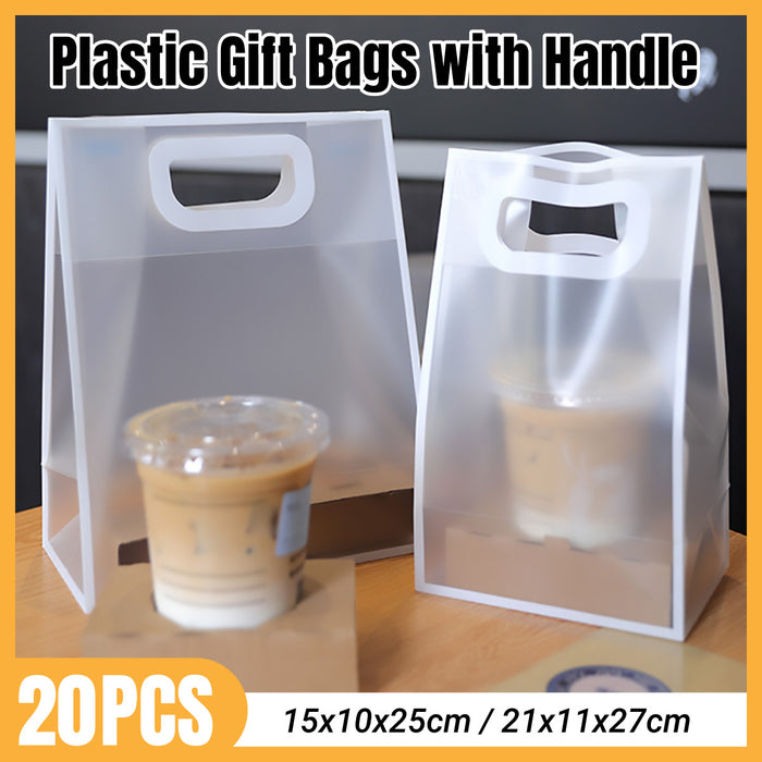 20 Pcs Clear PP Plastic Gift Bags with Handles and Cardboard Base in 2 Sizes