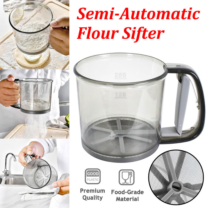 Semi-Automatic Handheld Flour Sifter with Fine Mesh for Baking and Straining