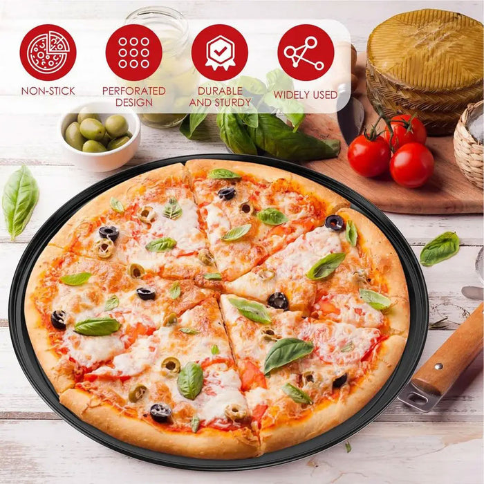 3 Pcs Non-Stick Perforated Pizza Pan Set Carbon Steel 24 cm / 26 cm / 28 cm