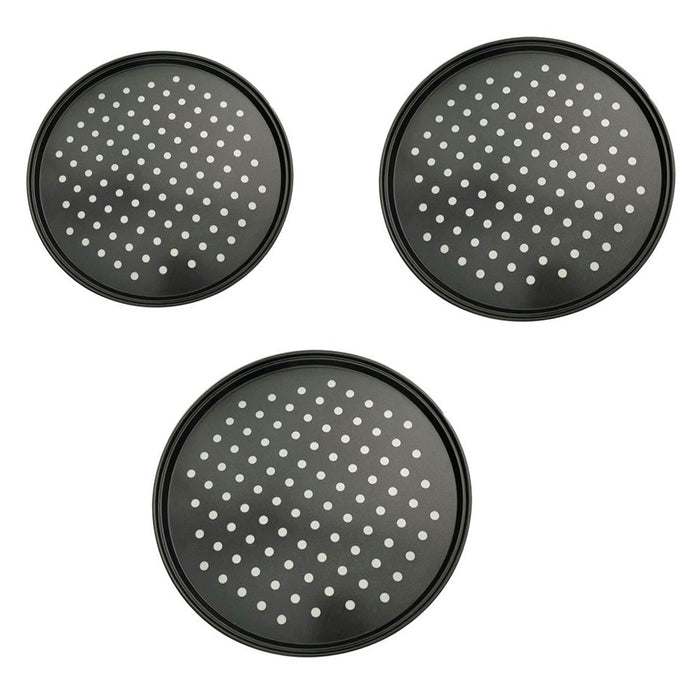3 Pcs Non-Stick Perforated Pizza Pan Set Carbon Steel 24 cm / 26 cm / 28 cm