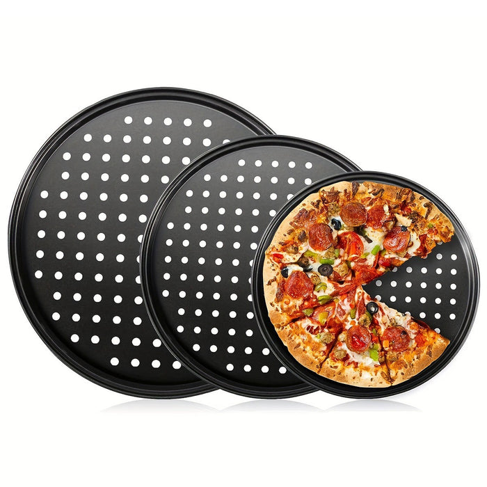 3 Pcs Non-Stick Perforated Pizza Pan Set Carbon Steel 24 cm / 26 cm / 28 cm