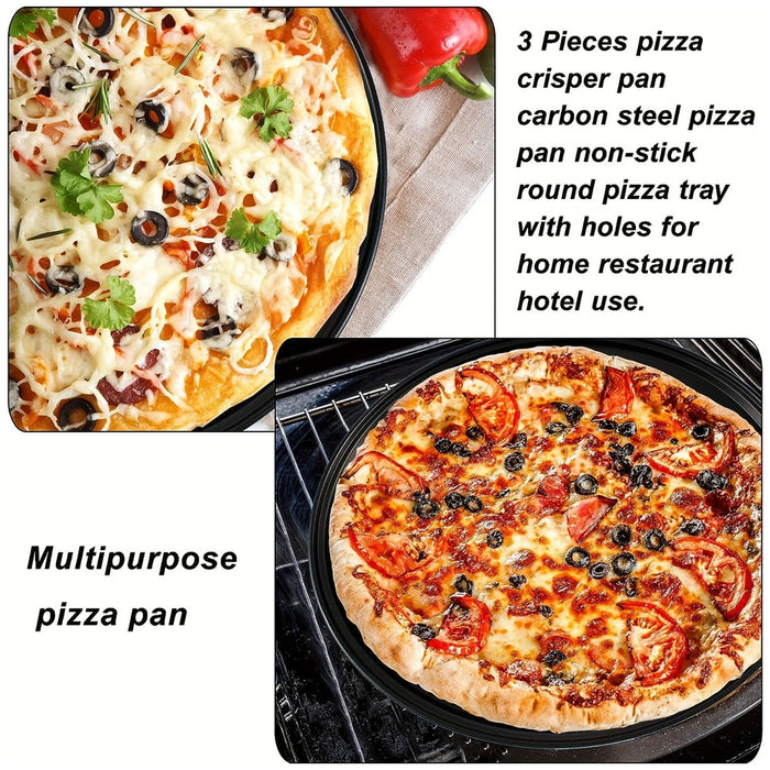 3 Pcs Non-Stick Perforated Pizza Pan Set Carbon Steel 24 cm / 26 cm / 28 cm