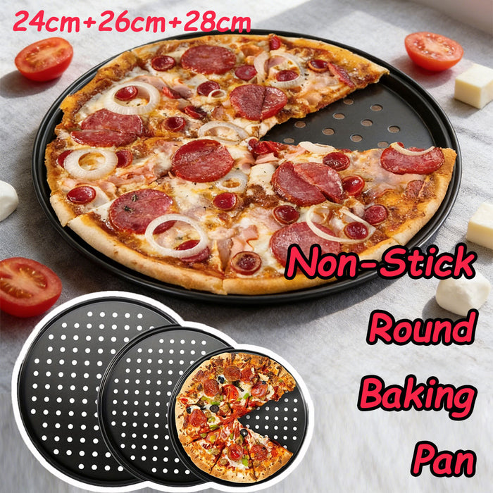 3 Pcs Non-Stick Perforated Pizza Pan Set Carbon Steel 24 cm / 26 cm / 28 cm