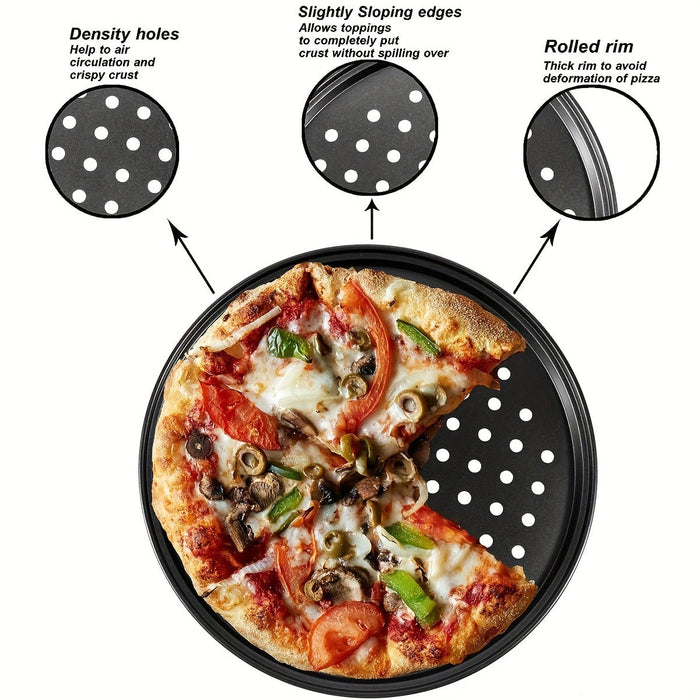 3 Pcs Non-Stick Perforated Pizza Pan Set Carbon Steel 24 cm / 26 cm / 28 cm