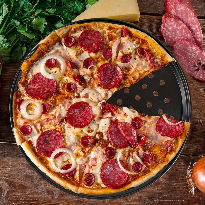 3 Pcs Non-Stick Perforated Pizza Pan Set Carbon Steel 24 cm / 26 cm / 28 cm