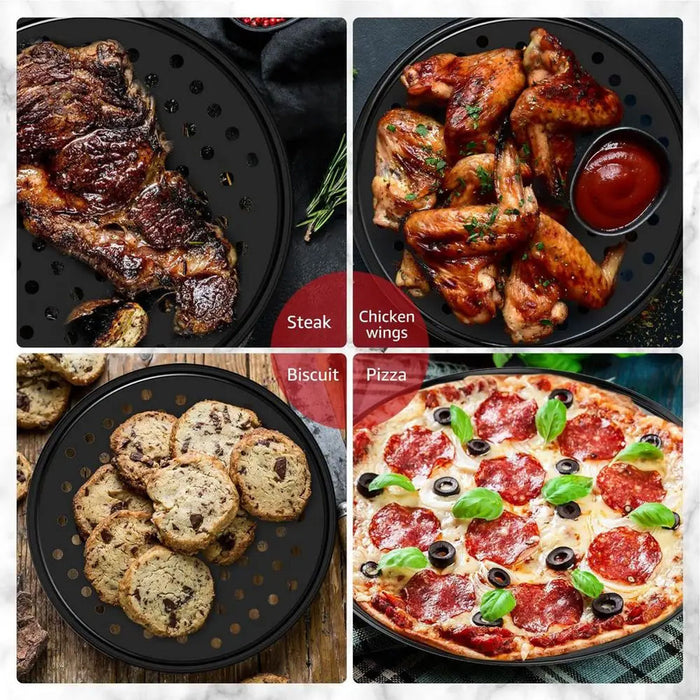 3 Pcs Non-Stick Perforated Pizza Pan Set Carbon Steel 24 cm / 26 cm / 28 cm