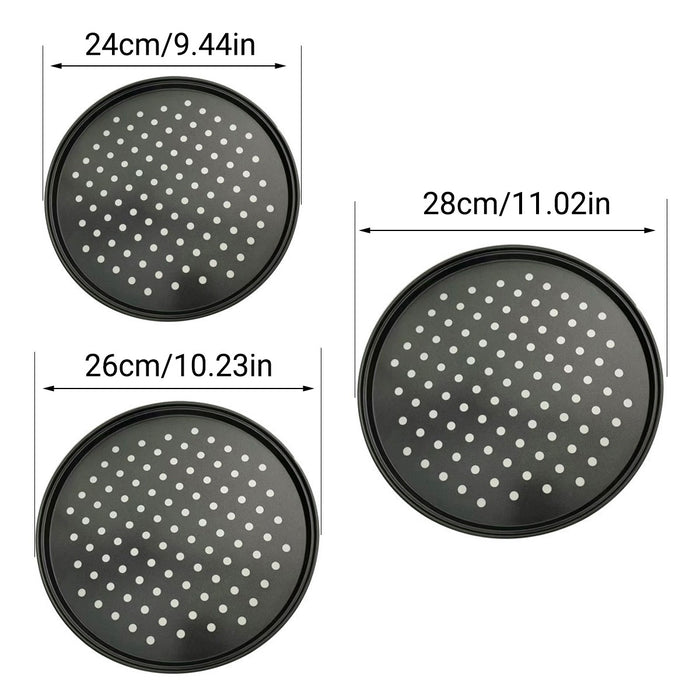 3 Pcs Non-Stick Perforated Pizza Pan Set Carbon Steel 24 cm / 26 cm / 28 cm