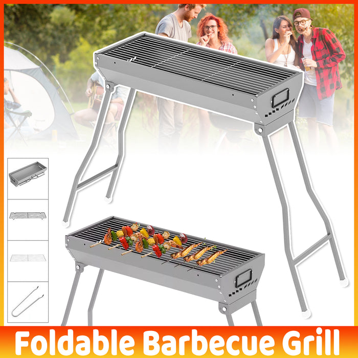 Large Outdoor Folding Barbecue Grill Iron 117 x 29 x 75 cm with Tongs