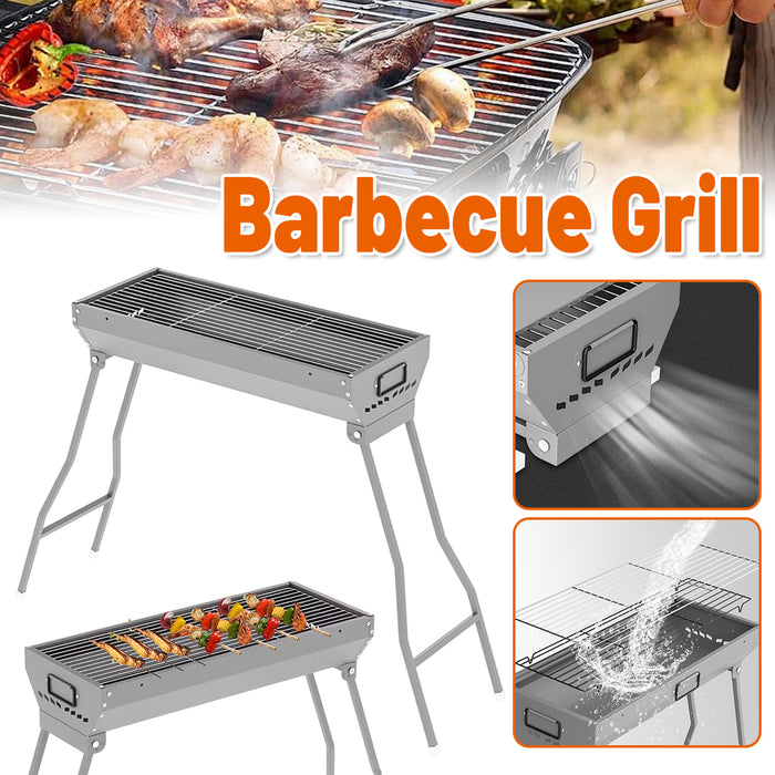 Large Outdoor Folding Barbecue Grill Iron 117 x 29 x 75 cm with Tongs