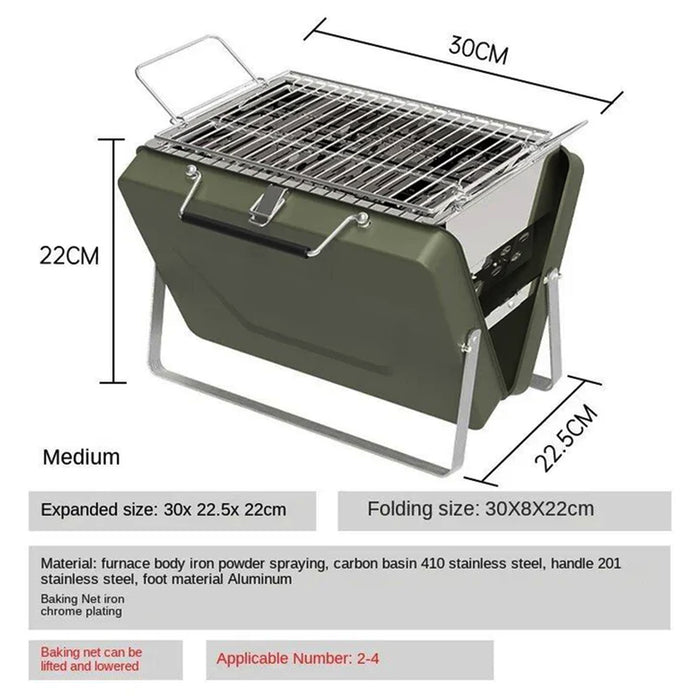 Portable Folding Barbecue Grill Stove Bean Green 30 x 22.5 x 22 cm for 2-4 People