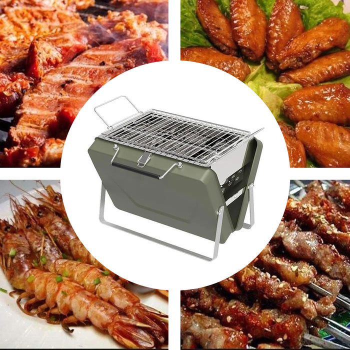 Portable Folding Barbecue Grill Stove Bean Green 30 x 22.5 x 22 cm for 2-4 People