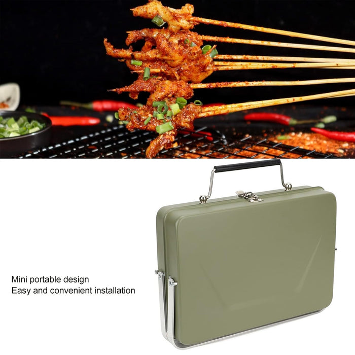 Portable Folding Barbecue Grill Stove Bean Green 30 x 22.5 x 22 cm for 2-4 People