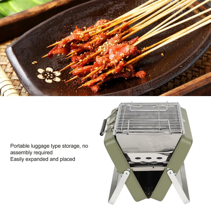 Portable Folding Barbecue Grill Stove Bean Green 30 x 22.5 x 22 cm for 2-4 People