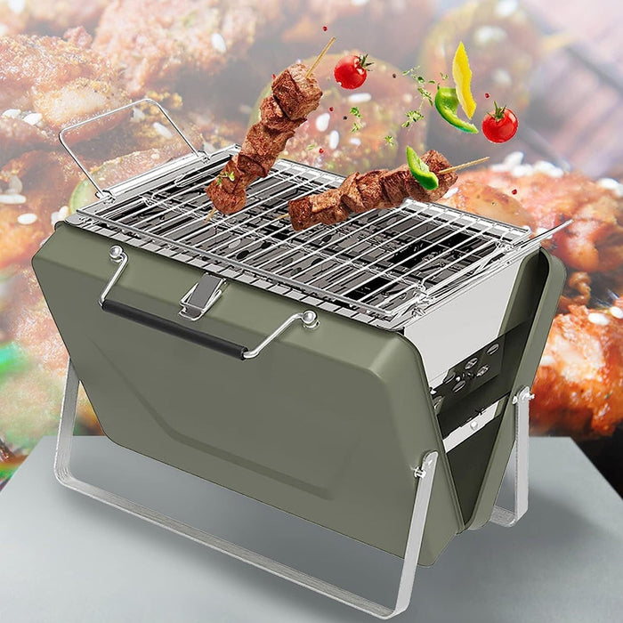 Portable Folding Barbecue Grill Stove Bean Green 30 x 22.5 x 22 cm for 2-4 People