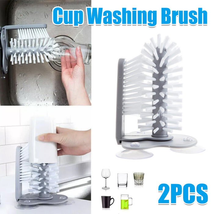 2 Pcs Wall-Mounted Multifunctional Cup Brush 360° Rotating PP PVC 17.5 x 14 cm
