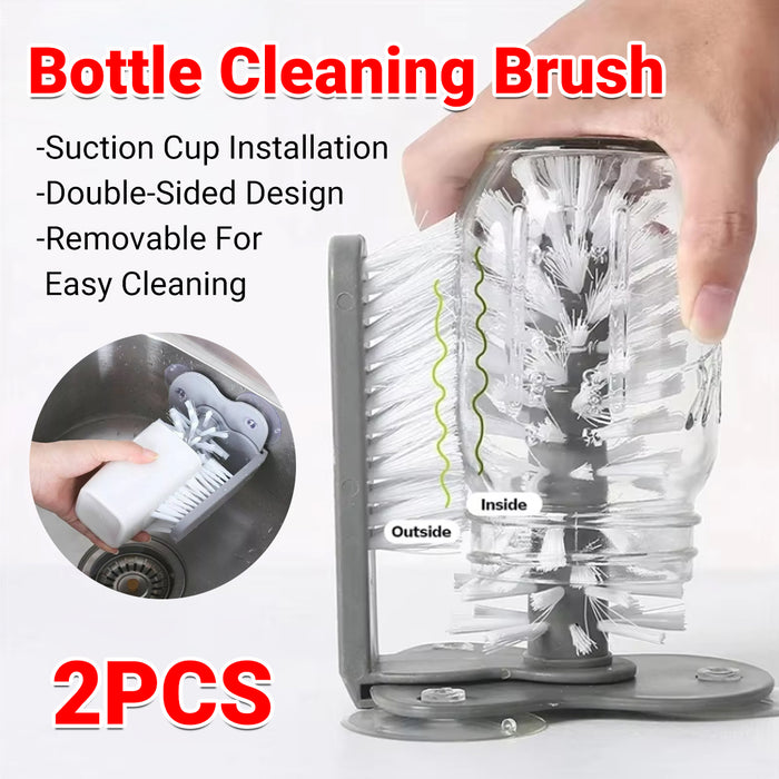 2 Pcs Wall-Mounted Multifunctional Cup Brush 360° Rotating PP PVC 17.5 x 14 cm