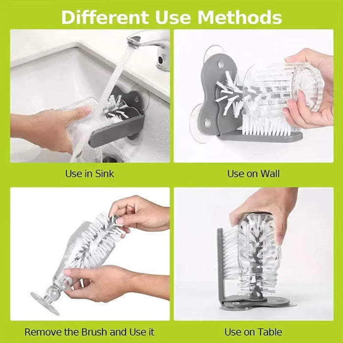 2 Pcs Wall-Mounted Multifunctional Cup Brush 360° Rotating PP PVC 17.5 x 14 cm