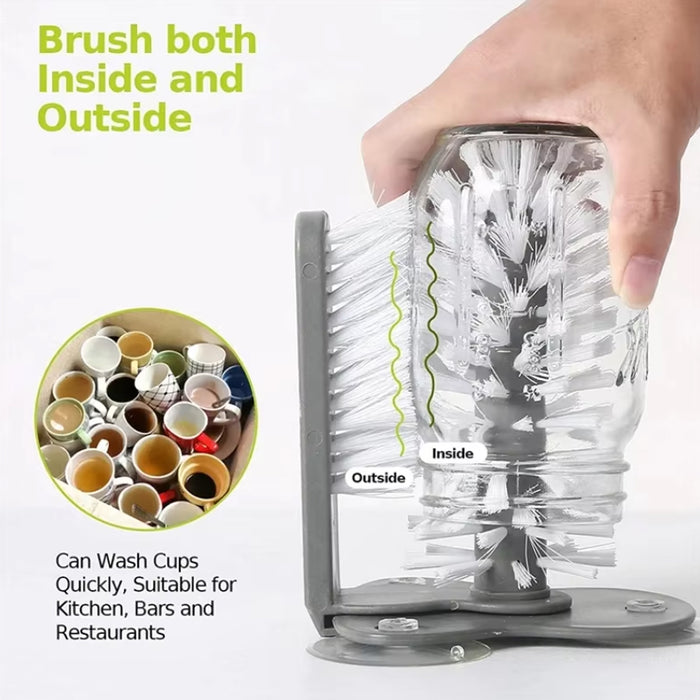 2 Pcs Wall-Mounted Multifunctional Cup Brush 360° Rotating PP PVC 17.5 x 14 cm