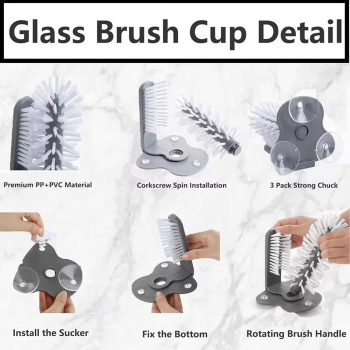 2 Pcs Wall-Mounted Multifunctional Cup Brush 360° Rotating PP PVC 17.5 x 14 cm