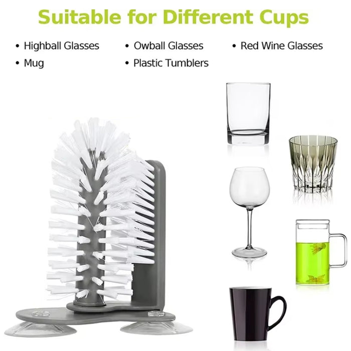 2 Pcs Wall-Mounted Multifunctional Cup Brush 360° Rotating PP PVC 17.5 x 14 cm