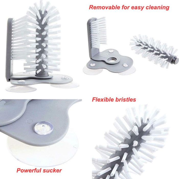 2 Pcs Wall-Mounted Multifunctional Cup Brush 360° Rotating PP PVC 17.5 x 14 cm