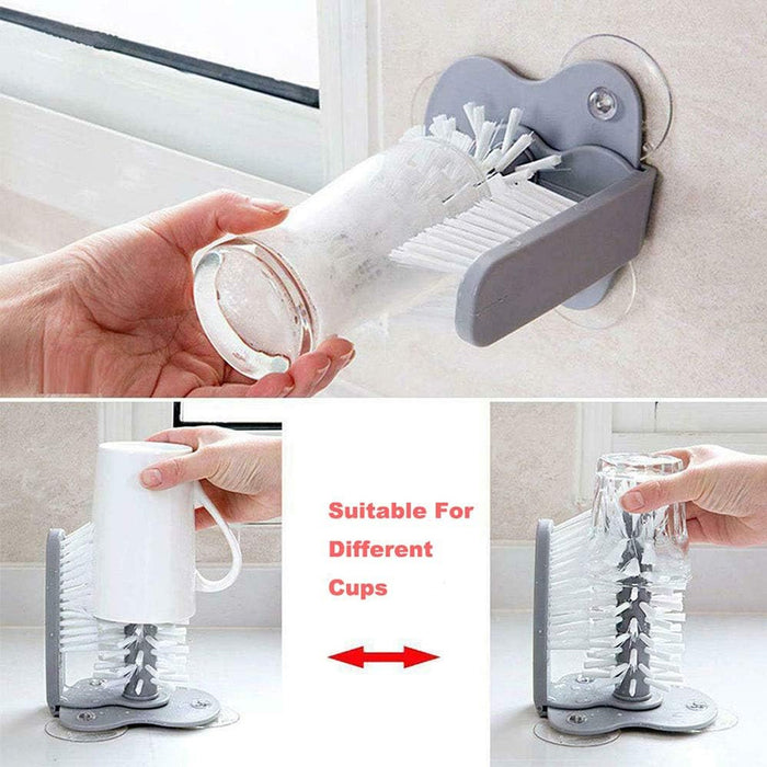 2 Pcs Wall-Mounted Multifunctional Cup Brush 360° Rotating PP PVC 17.5 x 14 cm