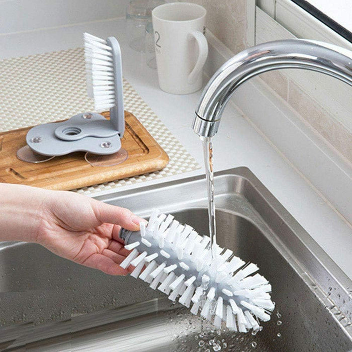 2 Pcs Wall-Mounted Multifunctional Cup Brush 360° Rotating PP PVC 17.5 x 14 cm