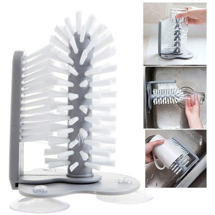 2 Pcs Wall-Mounted Multifunctional Cup Brush 360° Rotating PP PVC 17.5 x 14 cm