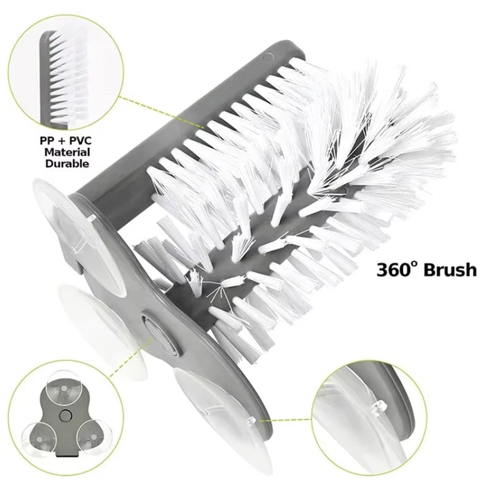 2 Pcs Wall-Mounted Multifunctional Cup Brush 360° Rotating PP PVC 17.5 x 14 cm