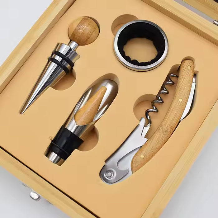 4-in-1 Wine Opener Set with Bamboo Box Stainless Steel